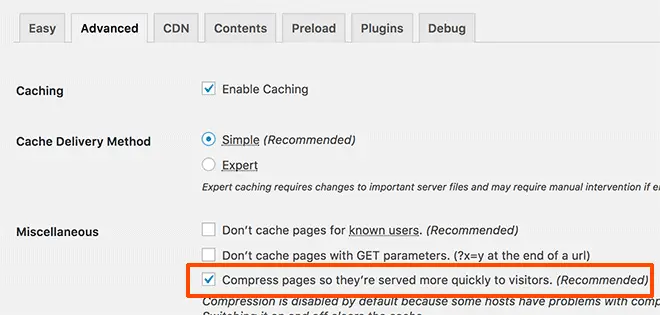 Enable Gzip Compression in Wp Super Cache Enable gzip compression in WP Super Cache