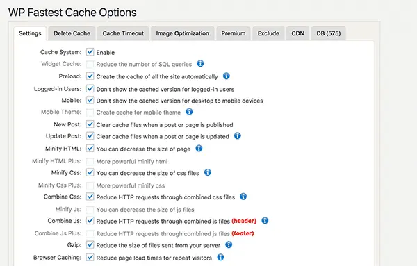 Wp Fastest Cache Settings WP Fastest Cache settings