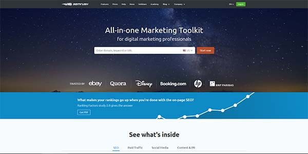 SEMrush competition research tool homepage screenshot semrush competition research tool homepage screenshot