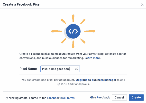 Give a name to your Facebook Pixel