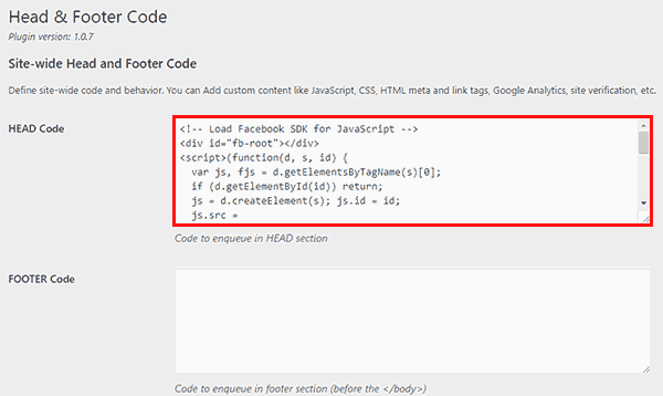 Add code in HTML head in WordPress