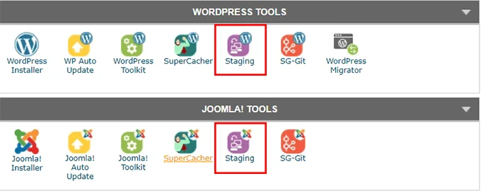 Click on Either Wordpress Staging or Joomla Staging Click on either WordPress Staging or Joomla Staging