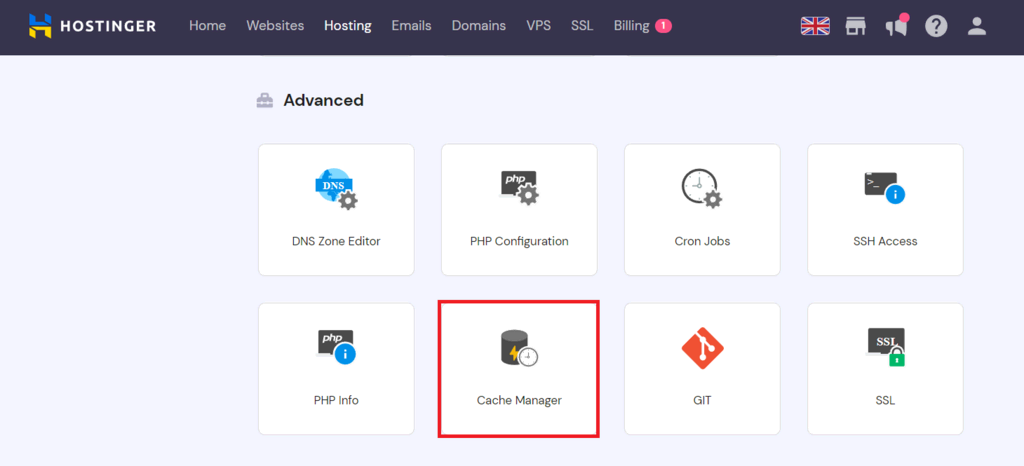 Access Cache Manager in Hostinger Access Cache Manager in Hostinger
