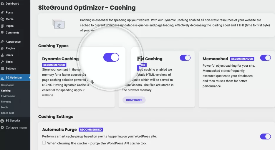 SiteGround Optimizer WordPress plugin interface SiteGround Optimizer WordPress plugin interface