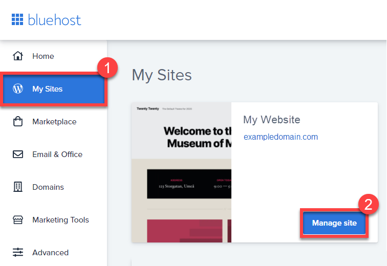 Bluehost My Sites Bluehost My Sites