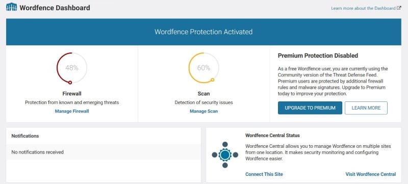 wordfence dashboard