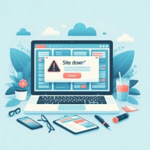 Professional illustration of a WordPress dashboard showing a Site Down error alert modern style Professional illustration of a WordPress dashboard showing a Site Down error alert modern style