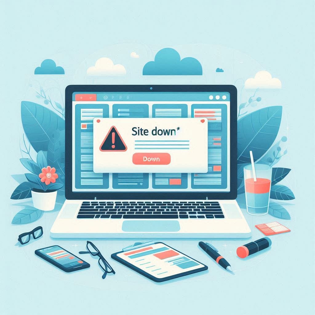 Professional Illustration of a Wordpress Dashboard Showing a Site Down Error Alert Modern Style Professional illustration of a WordPress dashboard showing a Site Down error alert modern style Professional illustration of a WordPress dashboard showing a Site Down error alert modern style